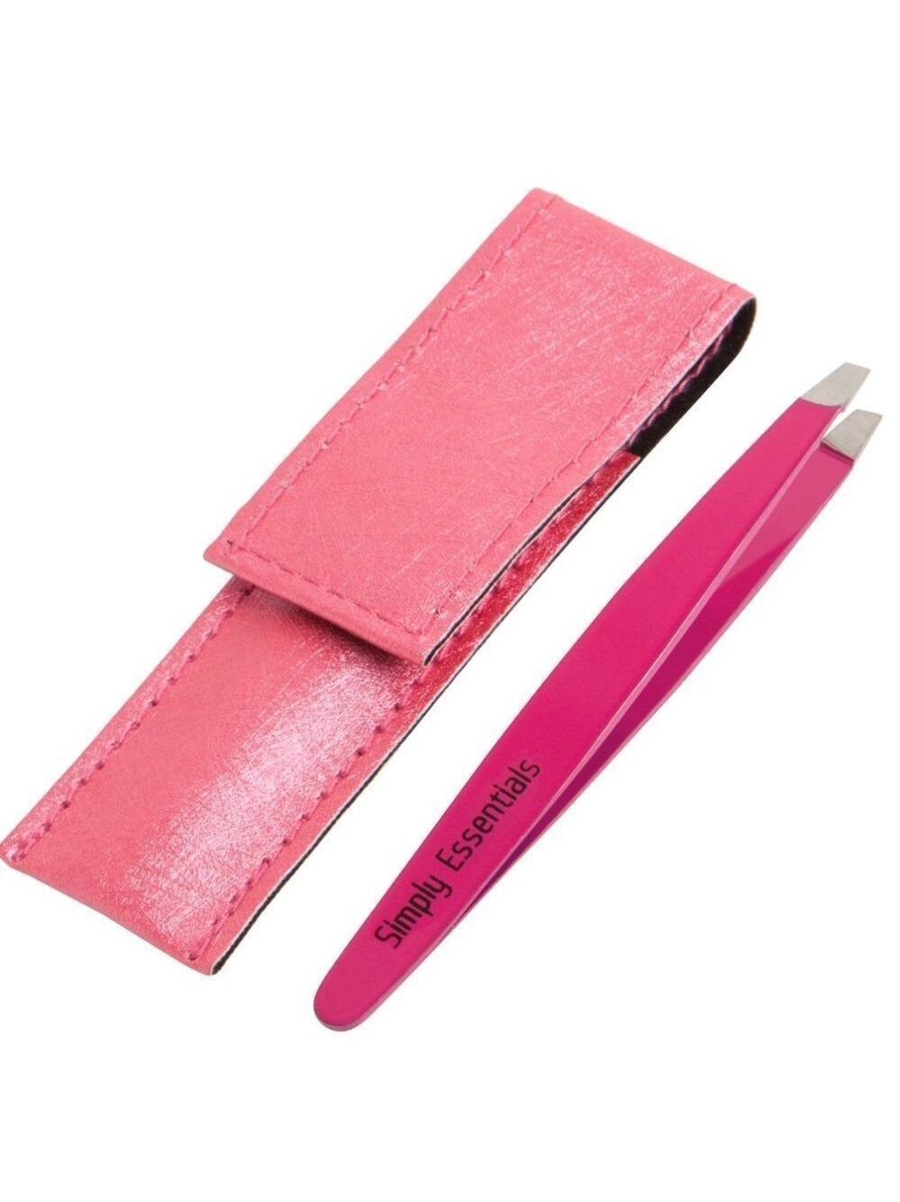 BEST Slant Tweezers Pink Set‎ Includes Case